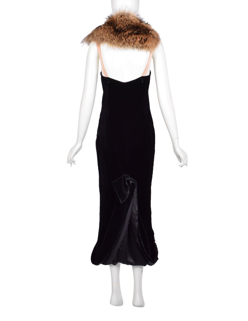 Lanvin Vintage AW 2004 by Alber Elbaz Marmot and Black Silk Velvet Bustle Trained Gown