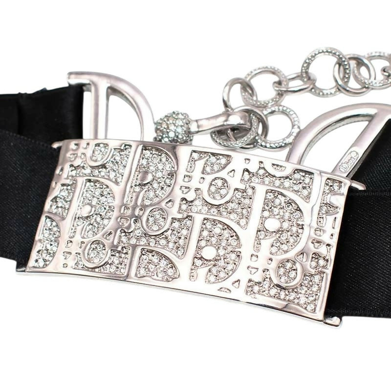 Rare Dior Y2K Crystals Silver Silk Trotter Choker Necklace