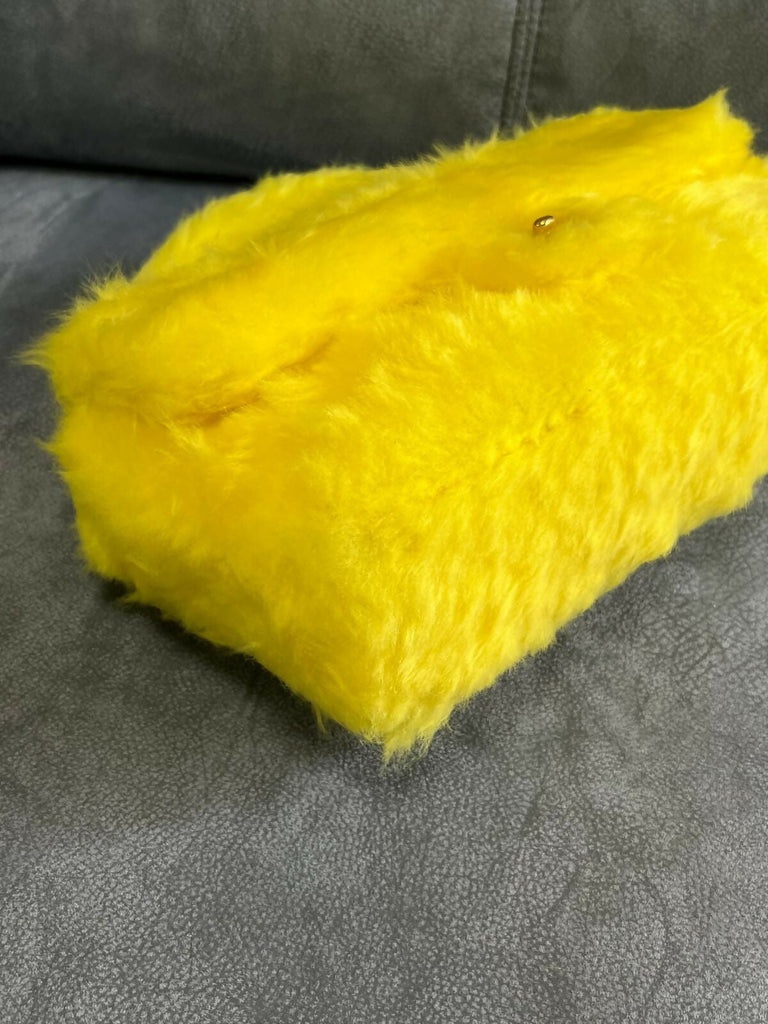 Chanel 1994 Vintage Yellow Faux Fur Kelly Bag