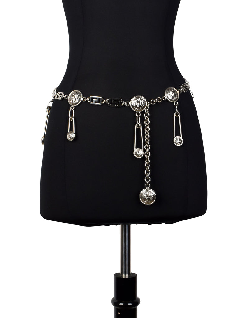 Versace Vintage SS 1994 Iconic Silver Medusa Safety Pin Chain Belt