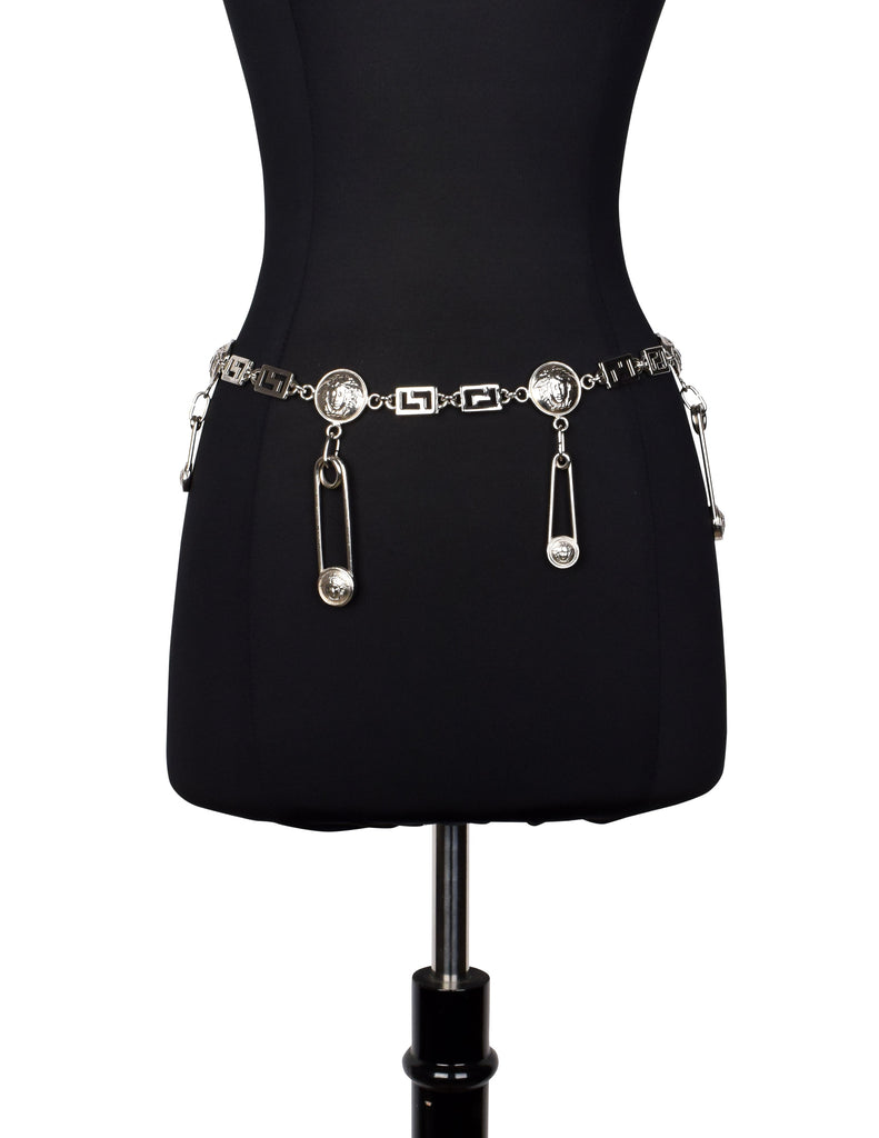 Versace Vintage SS 1994 Iconic Silver Medusa Safety Pin Chain Belt