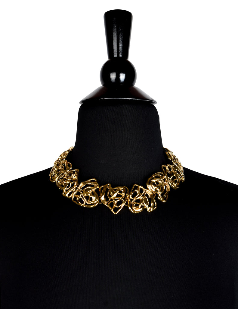 Yves Saint Laurent Vintage Golden Abstract Heart Necklace