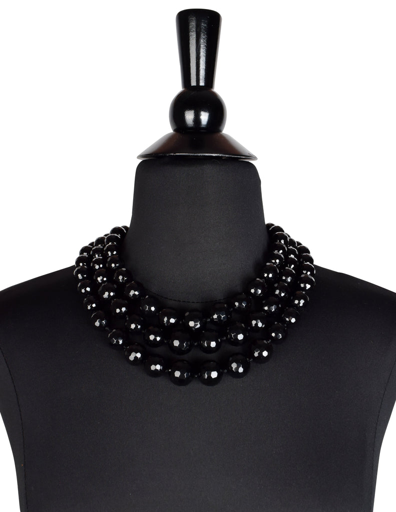 Patricia von Musulin Vintage Graduated Faceted Black Onyx and Sterling Silver Multistrand Necklace