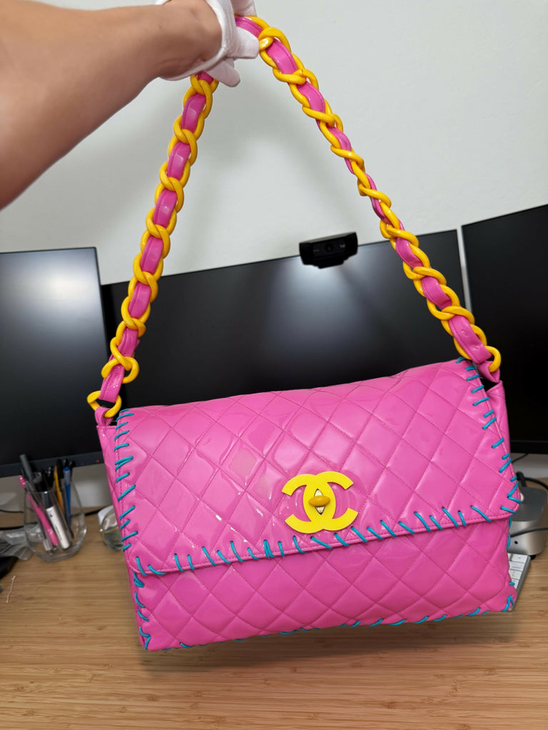 Chanel 1994 Vintage Pink Vinyl Jumbo Flap Bag