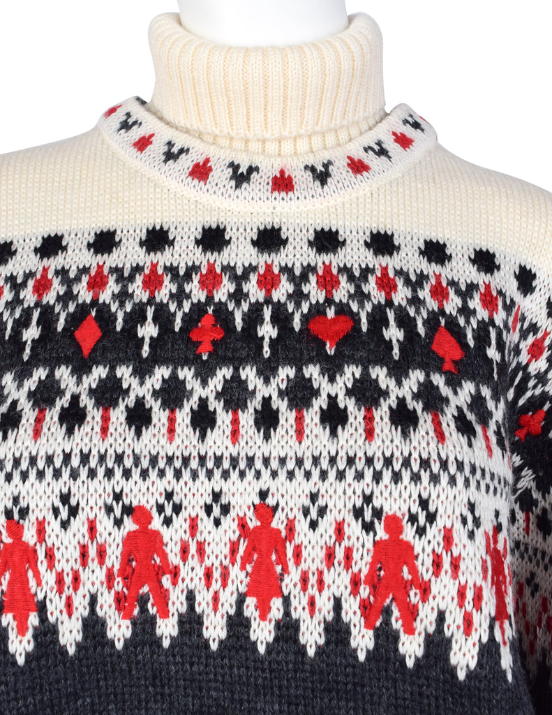 Moschino Vintage AW 1991 Incredible Men's Card Suits People Novelty Fair Isle Sweater