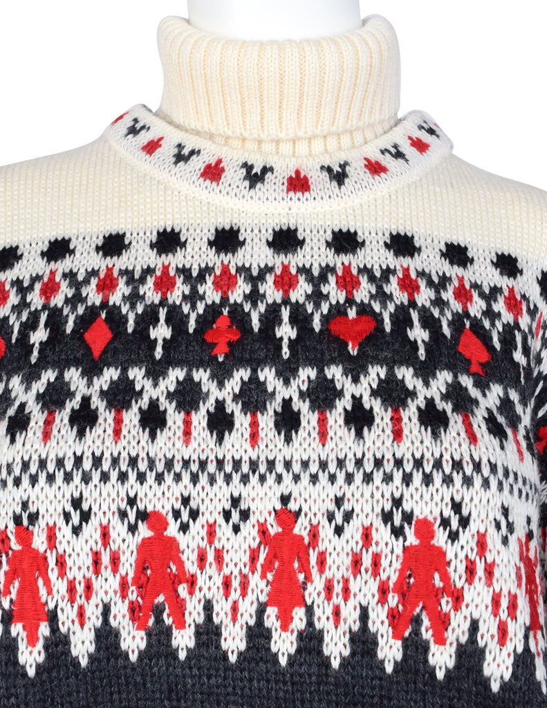 Moschino Vintage AW 1991 Incredible Men's Card Suits People Novelty Fair Isle Sweater