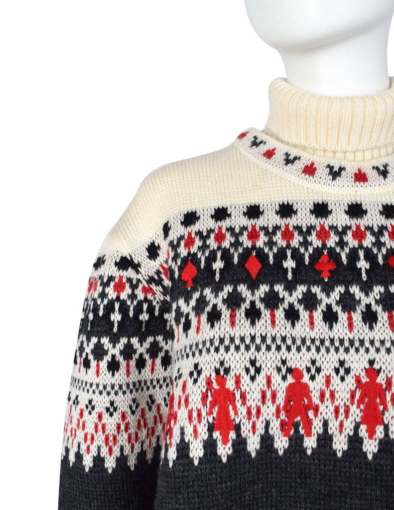 Moschino Vintage AW 1991 Incredible Men's Card Suits People Novelty Fair Isle Sweater
