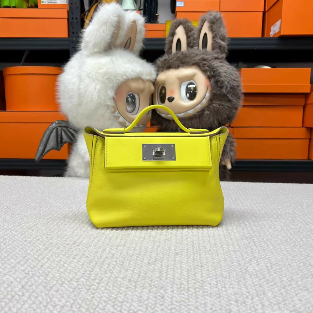 Hermès 24/24 Mini 9R Lime Yellow Evercolor palladium hardware