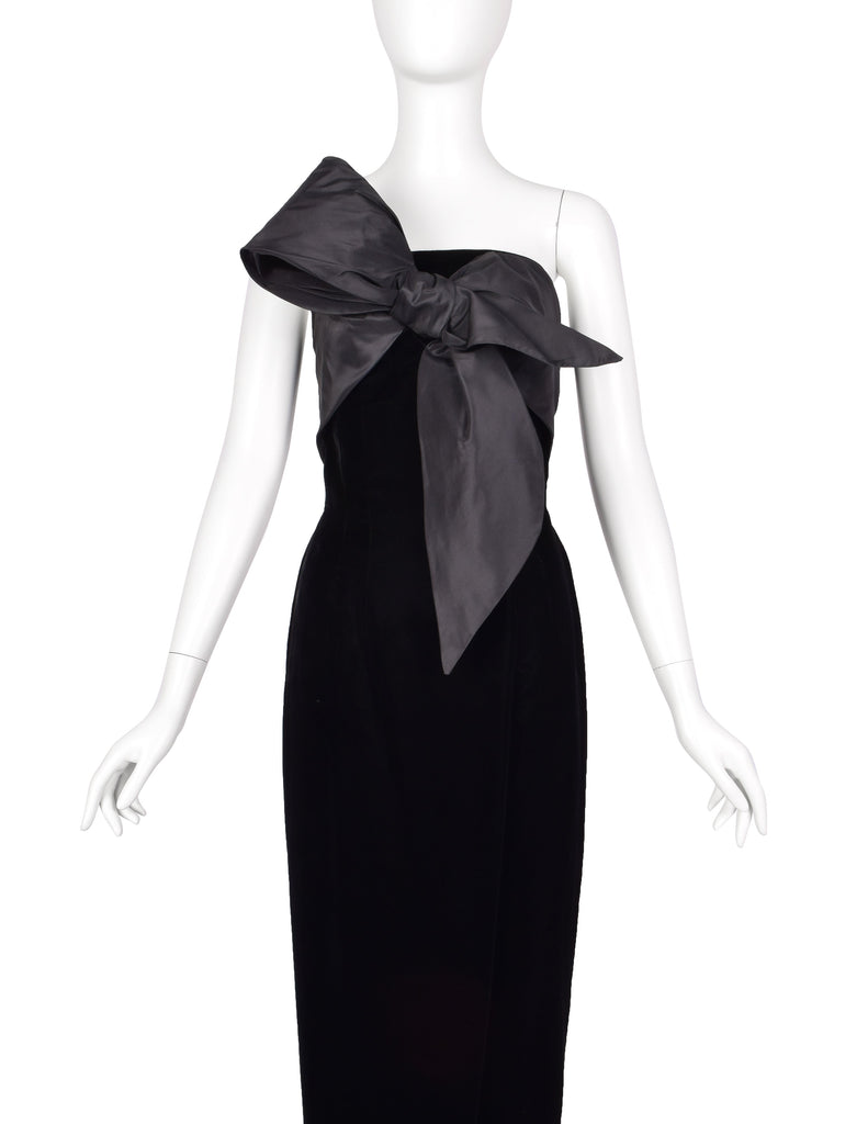 Mr. Blackwell Vintage 1960s Custom Black Velvet Taffeta Bow Gown