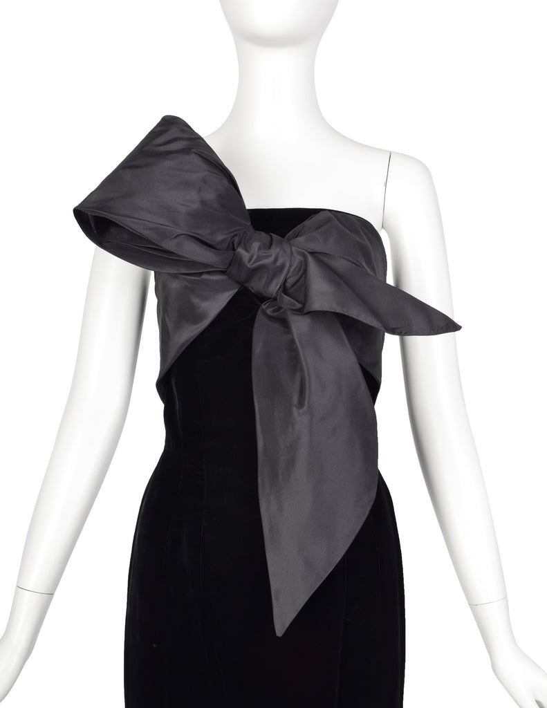 Mr. Blackwell Vintage 1960s Custom Black Velvet Taffeta Bow Gown