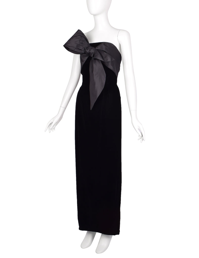 Mr. Blackwell Vintage 1960s Custom Black Velvet Taffeta Bow Gown