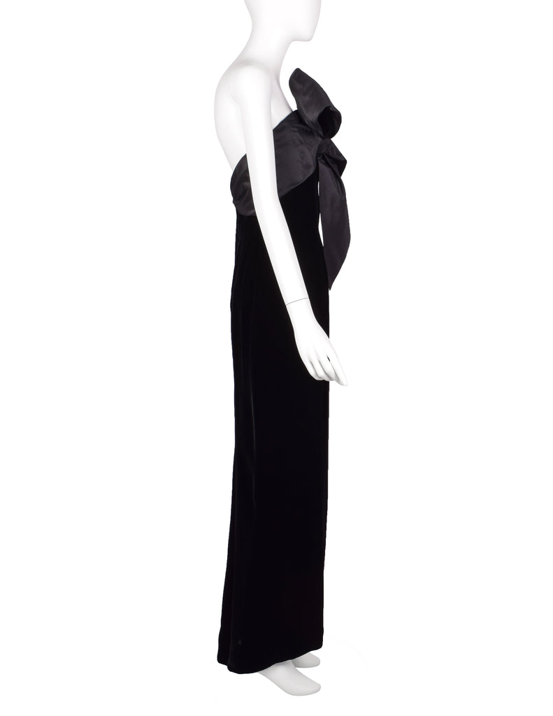 Mr. Blackwell Vintage 1960s Custom Black Velvet Taffeta Bow Gown