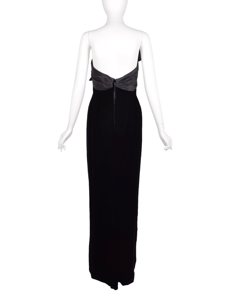 Mr. Blackwell Vintage 1960s Custom Black Velvet Taffeta Bow Gown