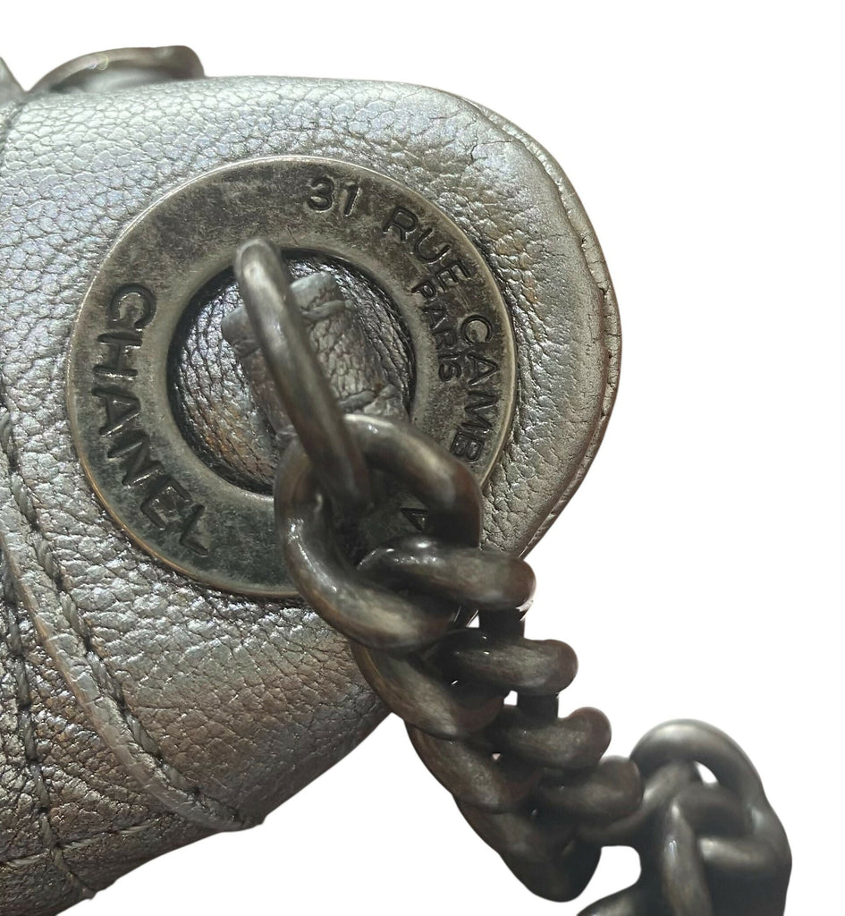 Chanel Classic Quilted Metallic Silver Goatskin Banana Waist Bag Fanny Pack