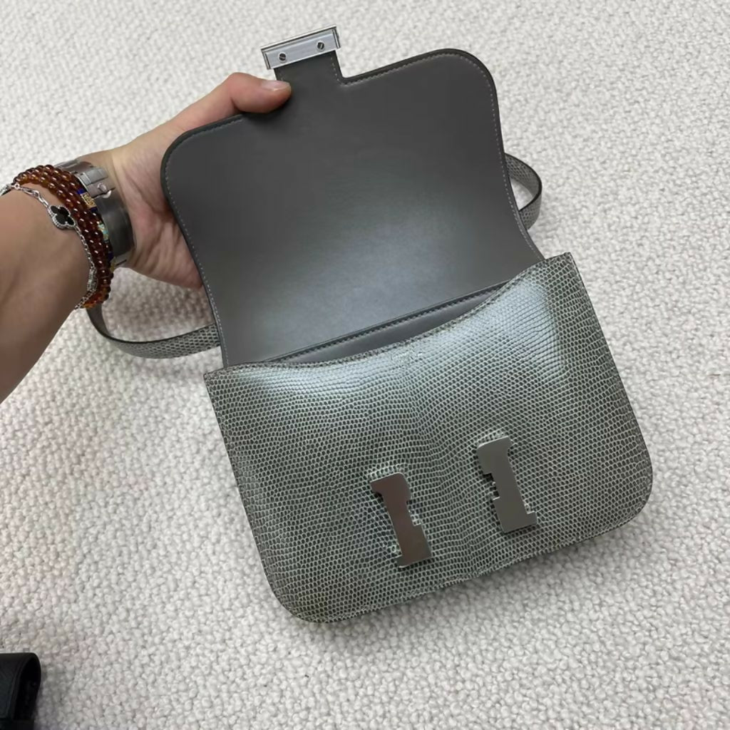 HERMÈS Constance Mini Gris Fonce (84) Lizard Palladium hardware