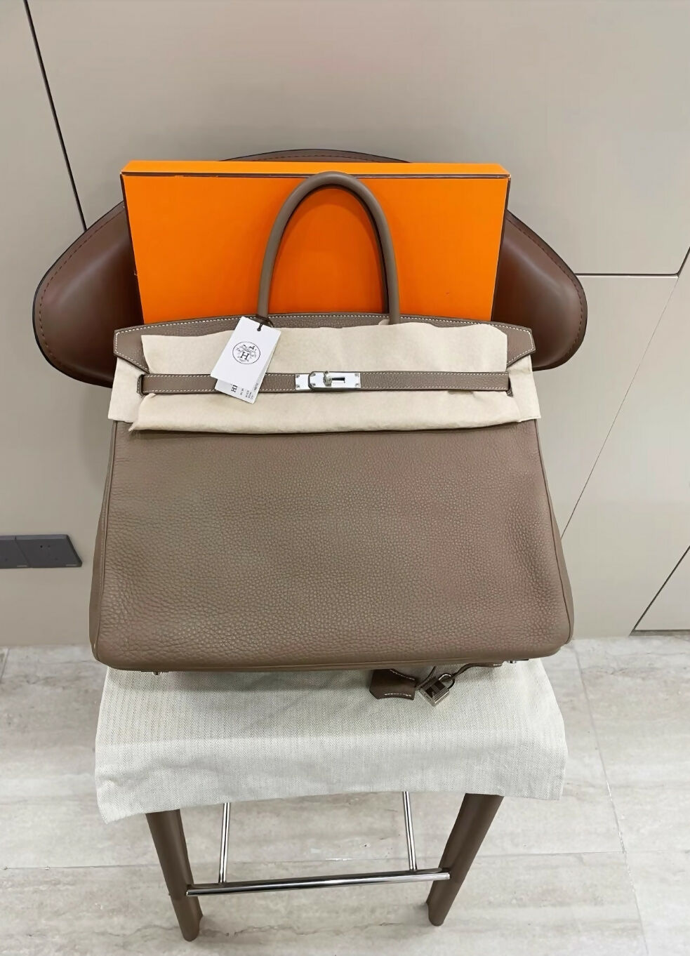 Hermes Birkin 40 Etoupe Togo leather palladium hardware