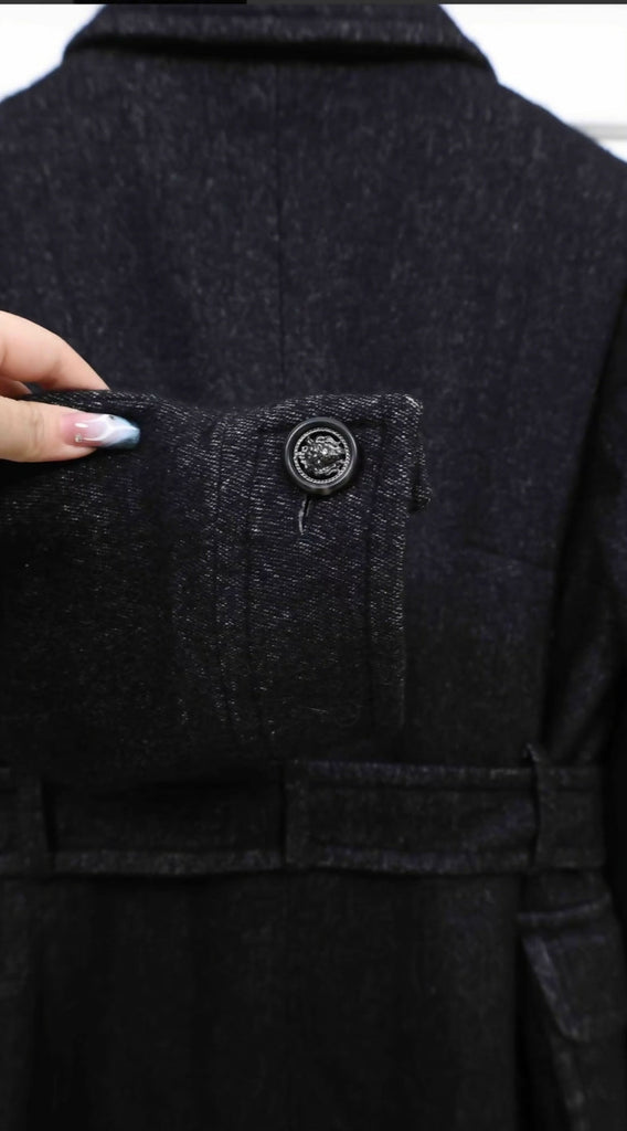 Chanel 13 black wool waisted four-pocket coat