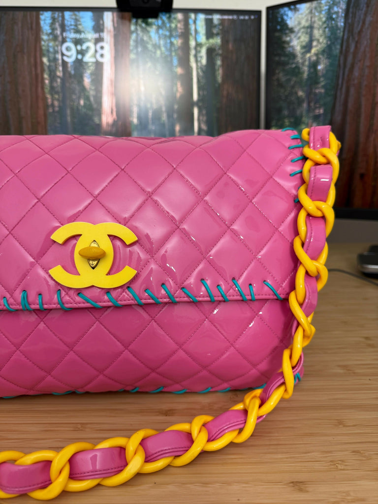 Chanel 1994 Vintage Pink Vinyl Jumbo Flap Bag