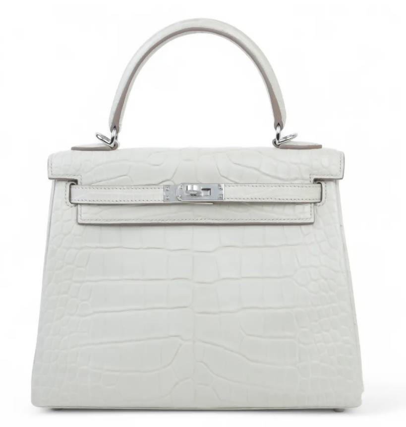 HERMÈS Kelly 25 Beton Matte Alligator Leather Palladium Hardware