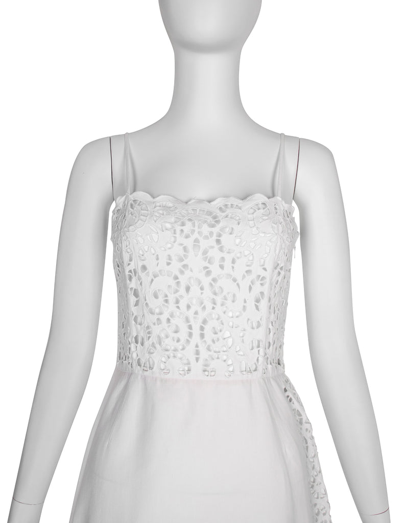 Oscar de la Renta Vintage 1980s White Sangallo Embroidered Dress