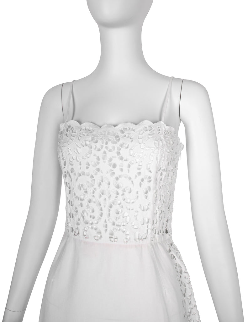 Oscar de la Renta Vintage 1980s White Sangallo Embroidered Dress