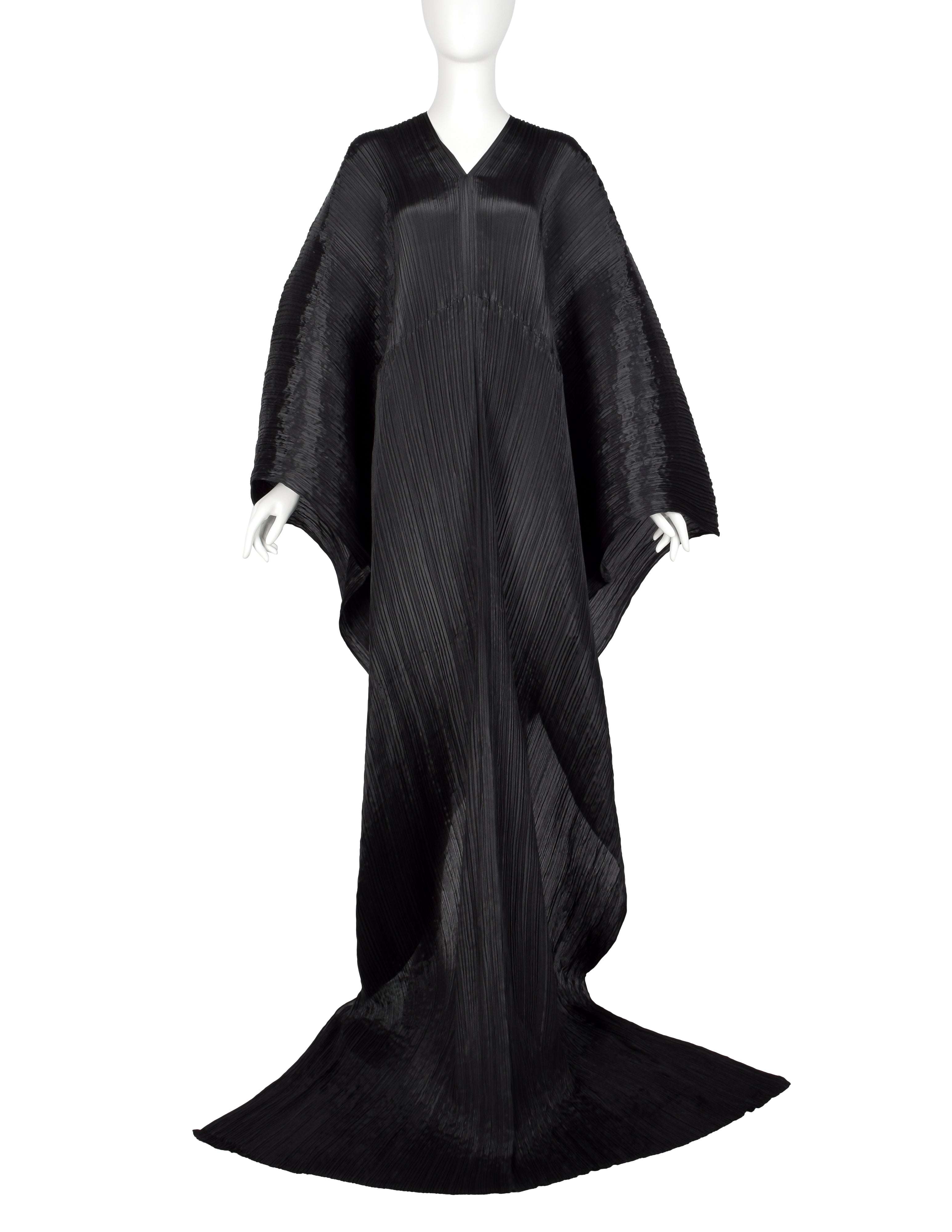 Pleats Please by Issey Miyake Black Madame T Wrap Cape Tunic Caftan Dress