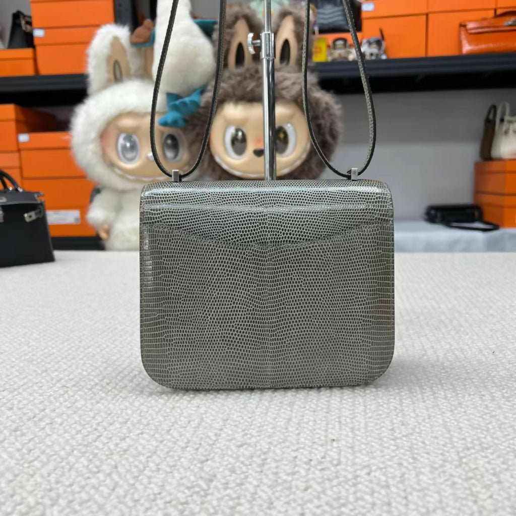 HERMÈS Constance Mini Gris Fonce (84) Lizard Palladium hardware