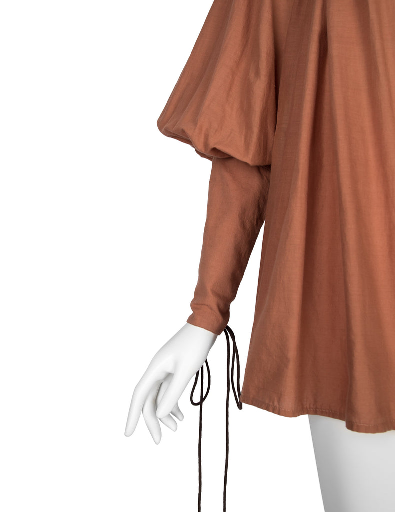 PX Helen Robinson Vintage Terracotta Cotton Lace Up Blouson Sleeve Poet Top
