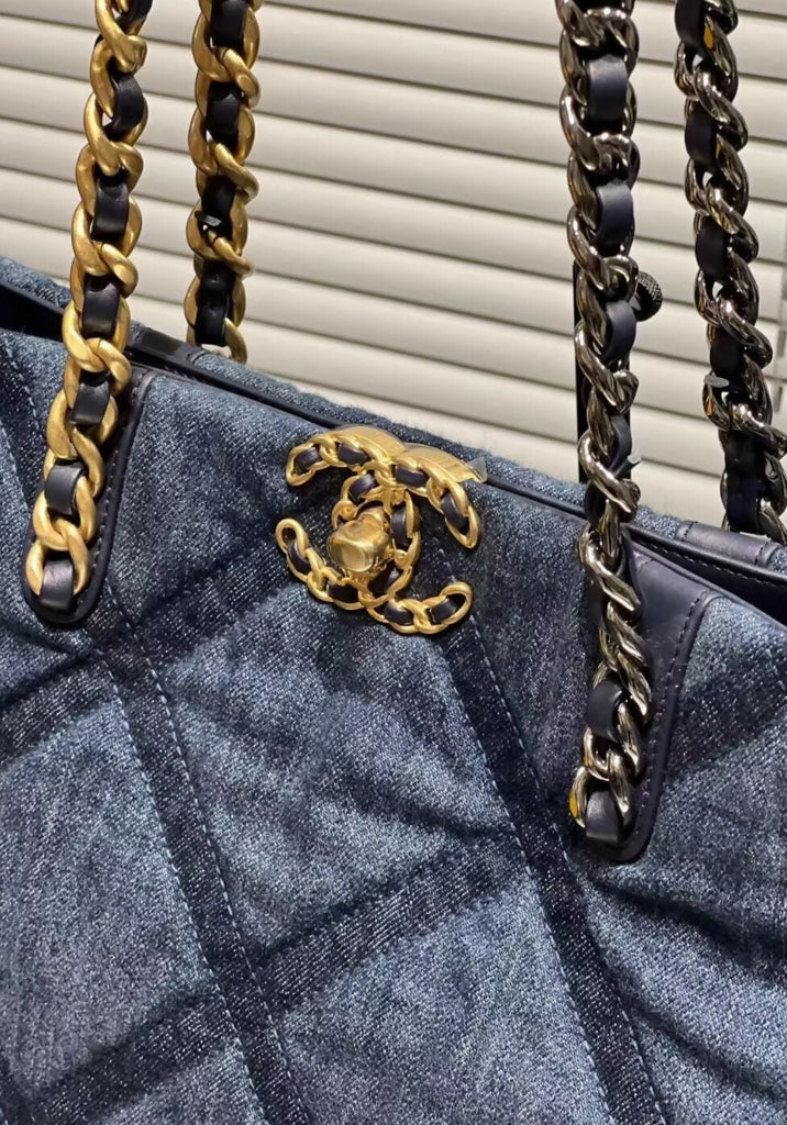 Chanel 23c denim quilted tote bag