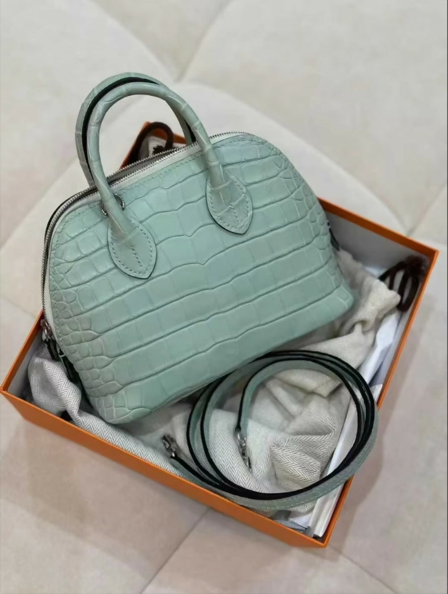 HERMÈS Mini Bolide 1923 Vert d’Eau (6U) Matte AlligatorPalladium hardware