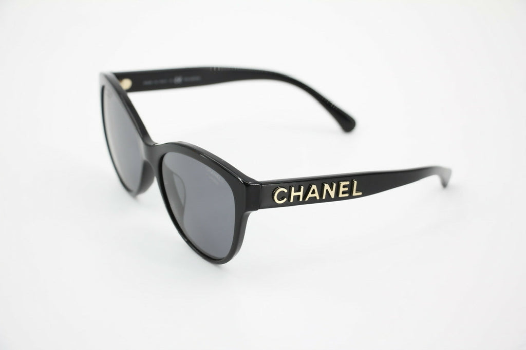 Chanel 2021 Resin Black with Gold-Tone Lettering Sunglasses