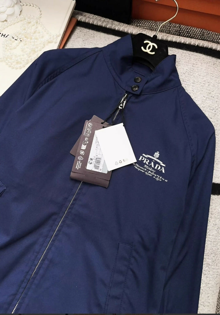 Prada dark blue & white printed logo jacket