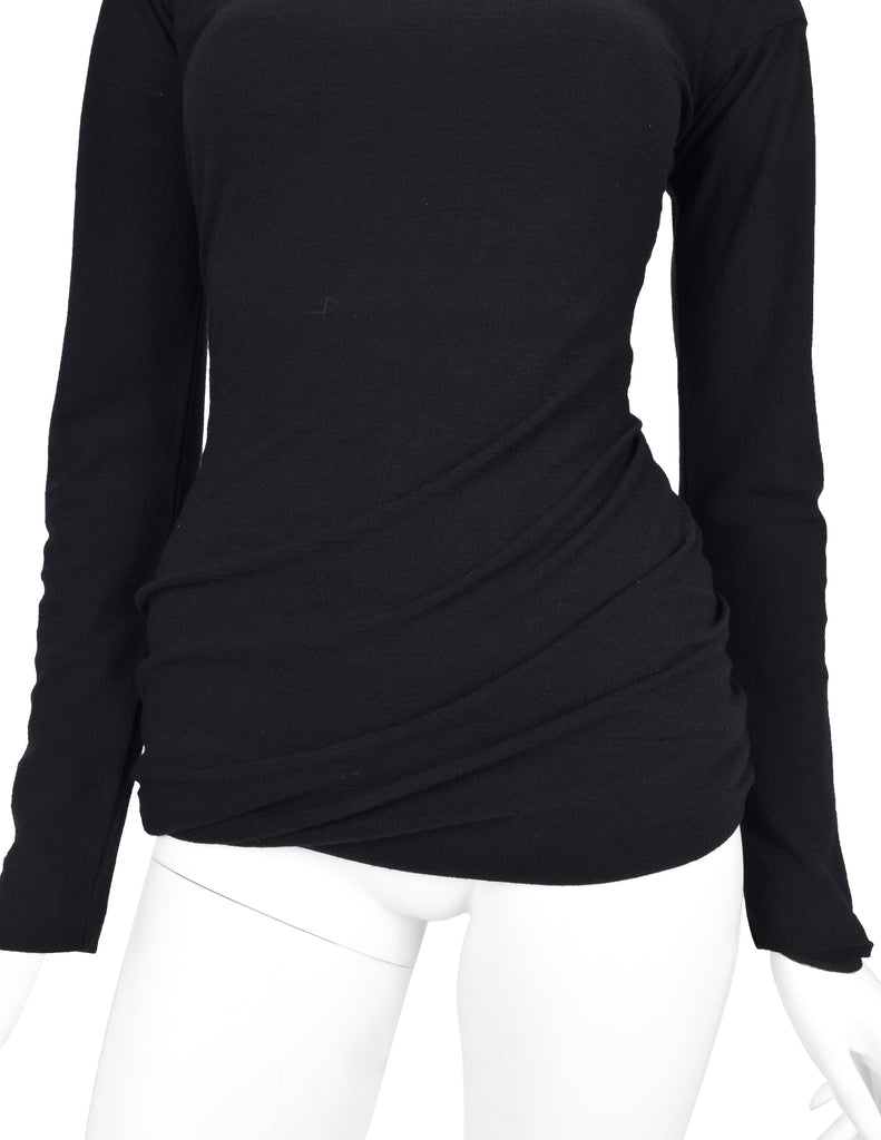 Romeo Gigli Vintage AW 1987 Black Stretch Twisted Bubble Hem Wool Top