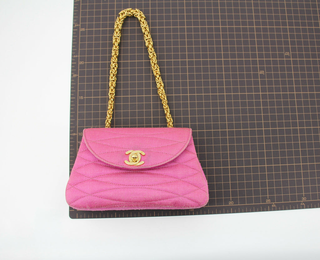 Chanel Vintage 92 Canvas Purple Pink Quilted Chain Crossbody Bag