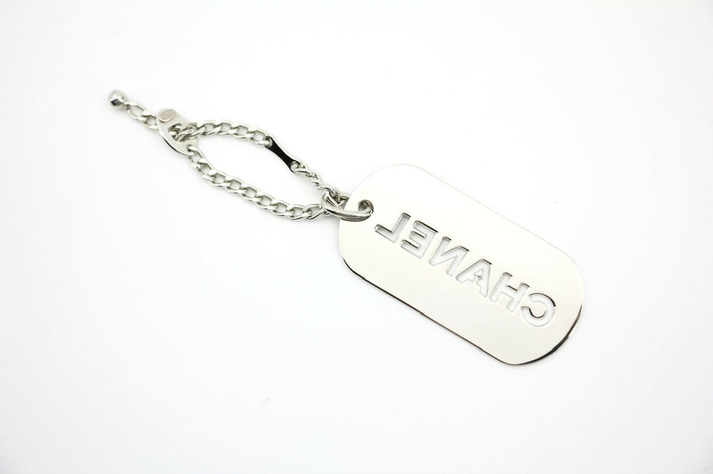 Chanel Vintage 04V Metal Silver-Tone Rectangular Plaque Pendant Bag Charm