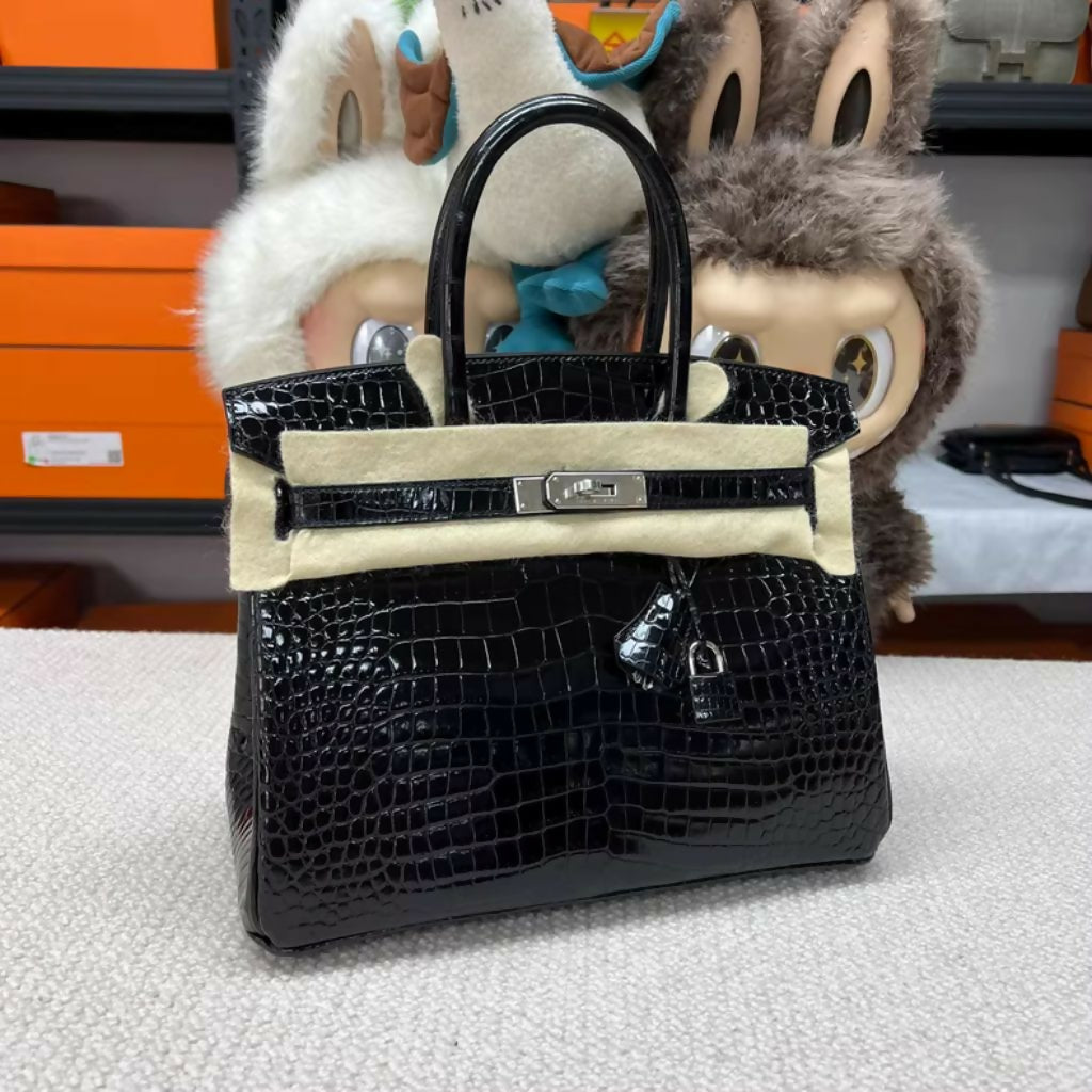 Hermès Birkin 30 Black Shiny Crocodile Palladium Hardware