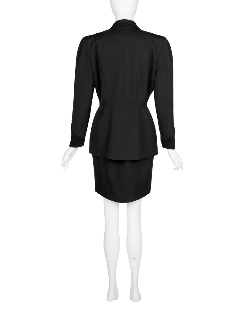 Thierry Mugler Vintage AW 1998 Knit Detailed Black Skirt Suit