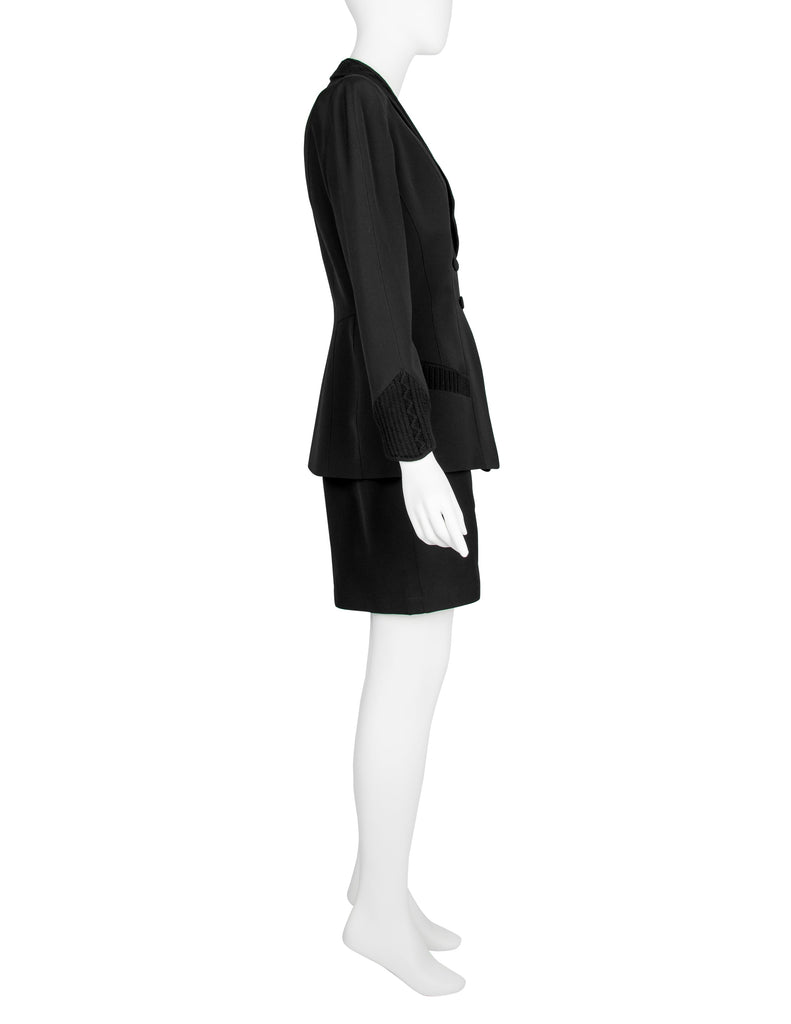 Thierry Mugler Vintage AW 1998 Knit Detailed Black Skirt Suit
