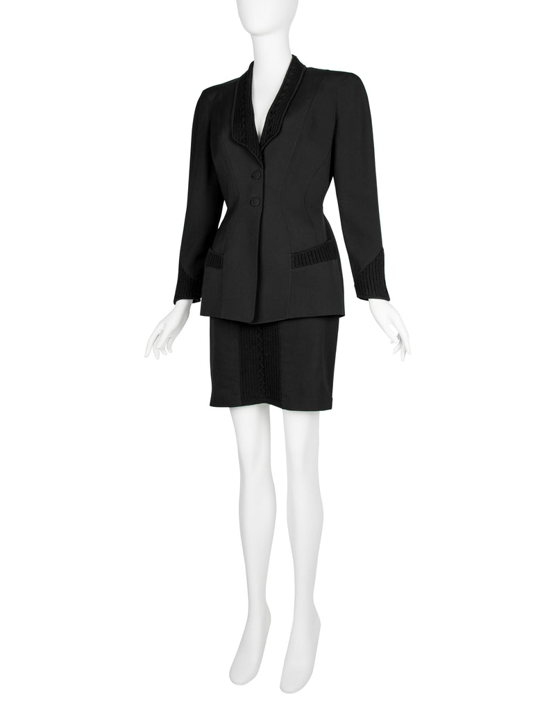 Thierry Mugler Vintage AW 1998 Knit Detailed Black Skirt Suit