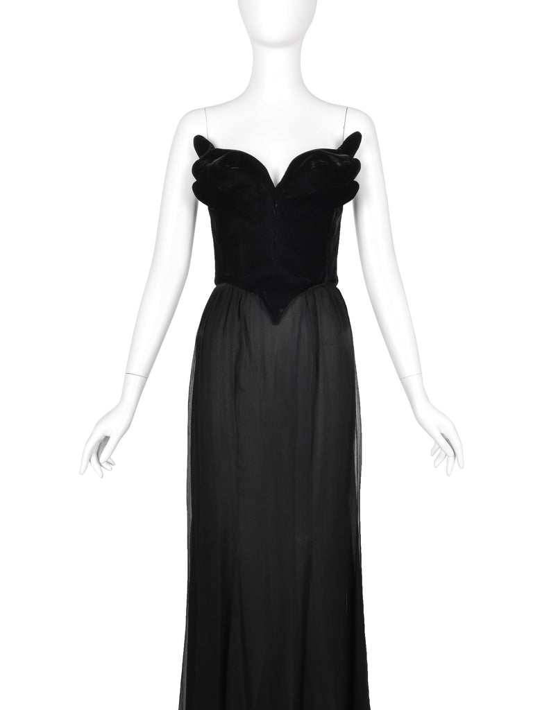 Thierry Mugler Vintage 1987 ICONIC Black Winged Bustier and Silk Skirt Ensemble