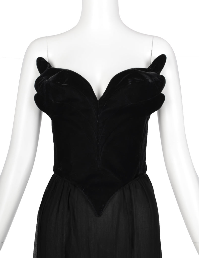 Thierry Mugler Vintage 1987 ICONIC Black Winged Bustier and Silk Skirt Ensemble