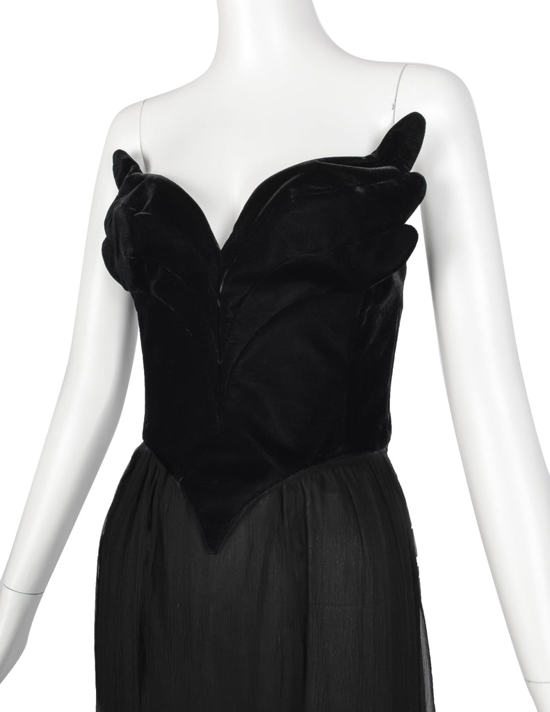 Thierry Mugler Vintage 1987 ICONIC Black Winged Bustier and Silk Skirt Ensemble