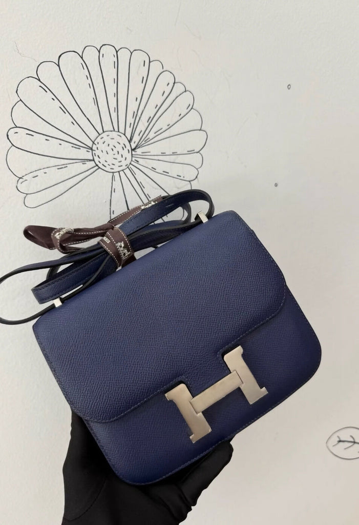 Hermes constance 19 blue Epsom leather palladium hardware