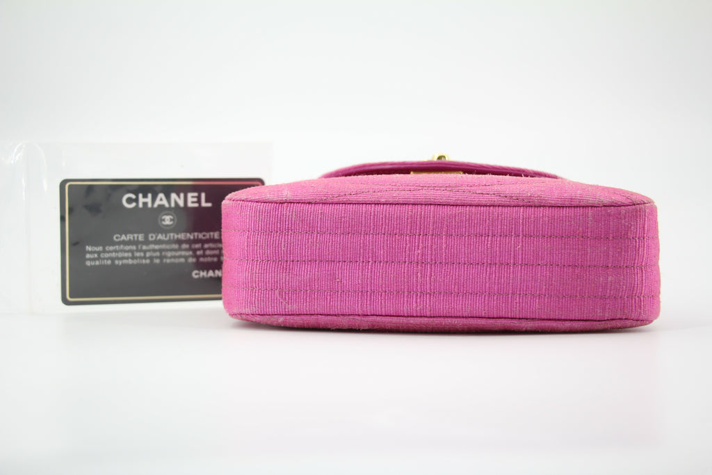 Chanel Vintage 92 Canvas Purple Pink Quilted Chain Crossbody Bag