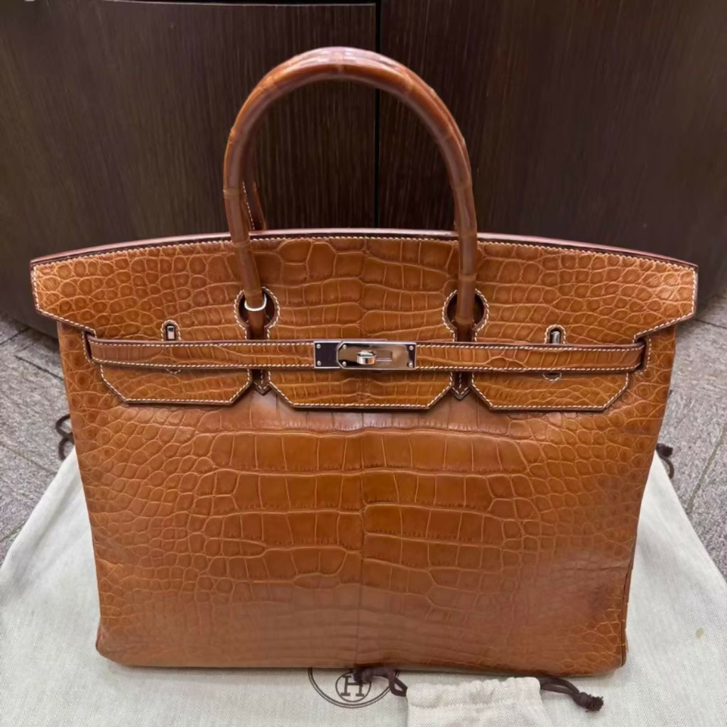 Rare Hermes Birkin 40 Gold Brown Matte Crocodile Leather with Palladium Hardware