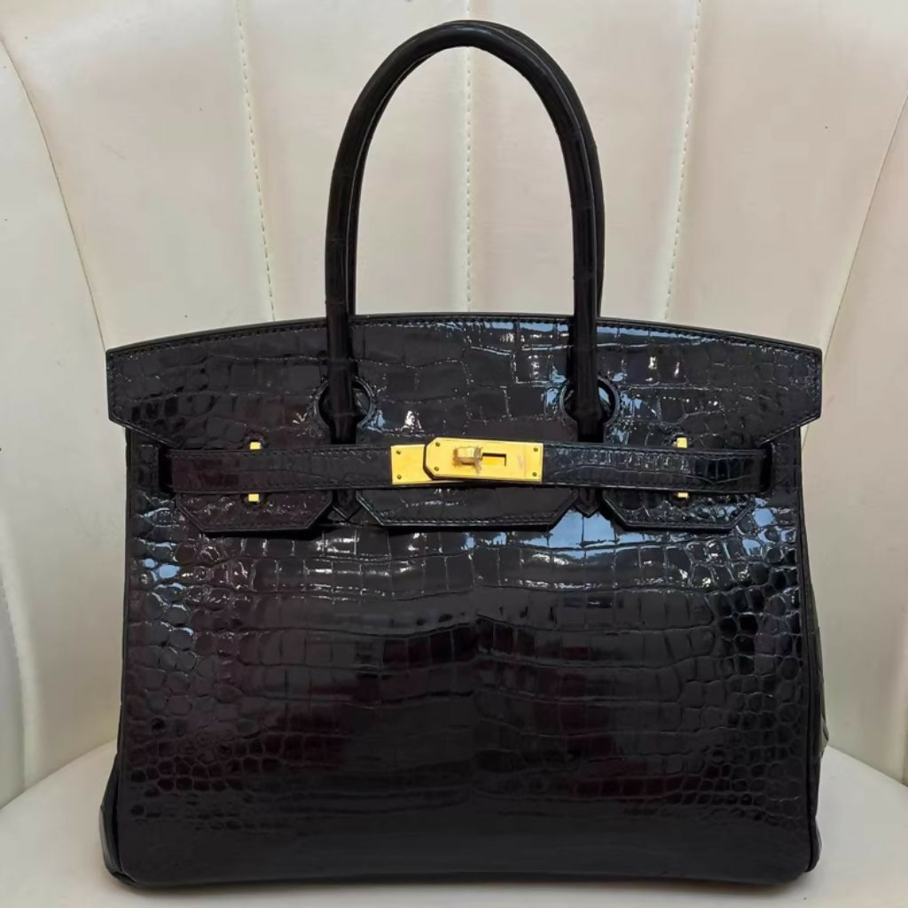Hermès Birkin 30 Black Shiny Crocodile leather gold hardware