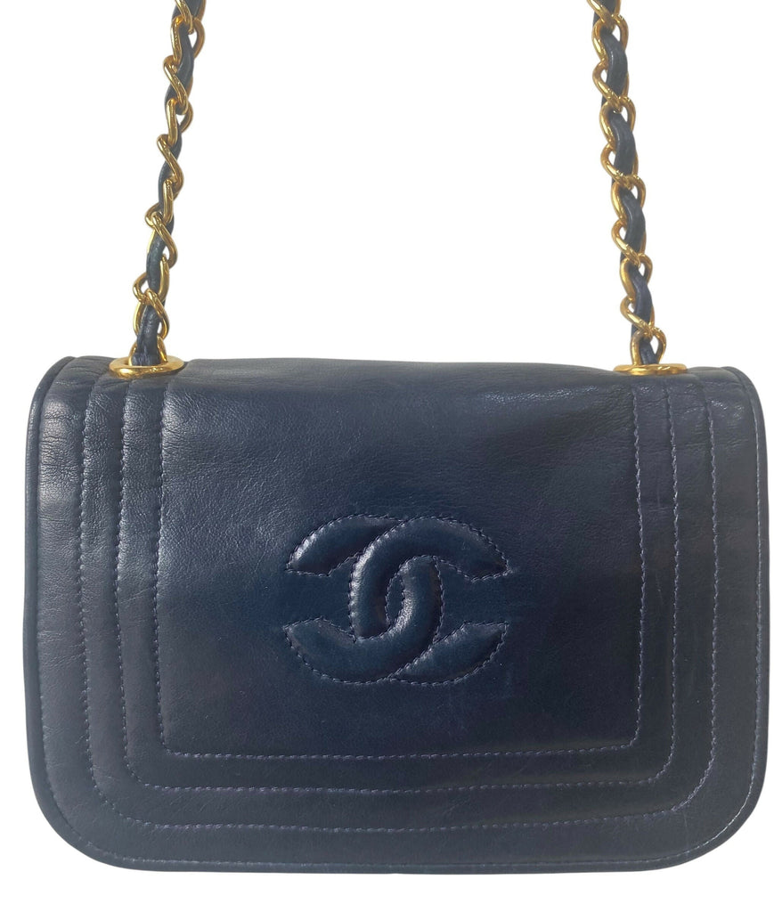 Chanel Mini Vintage Dark Navy CC Quilted Full Flap Bag 24K Gold Hardware
