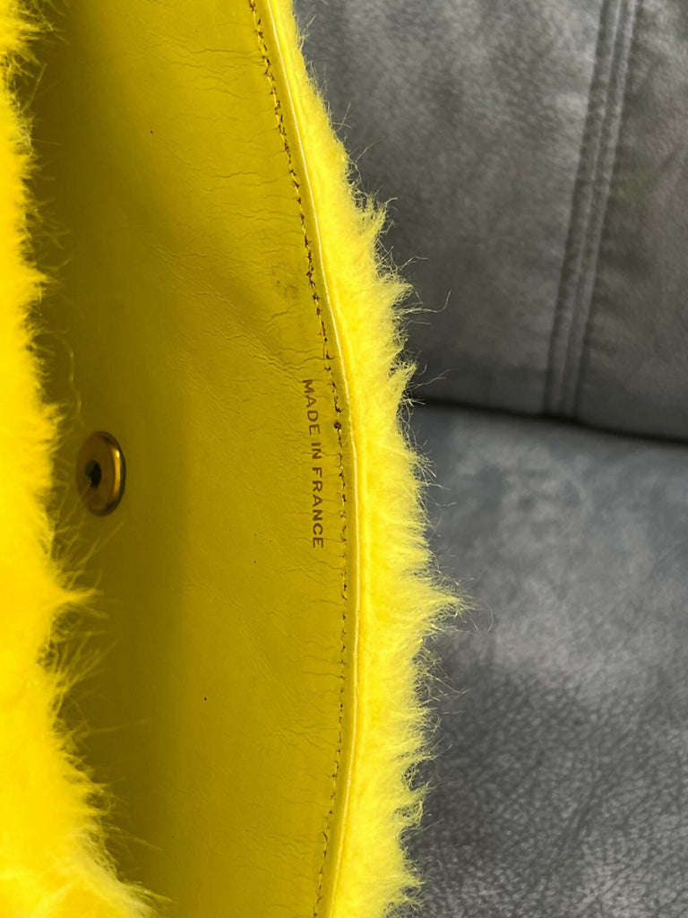 Chanel 1994 Vintage Yellow Faux Fur Kelly Bag