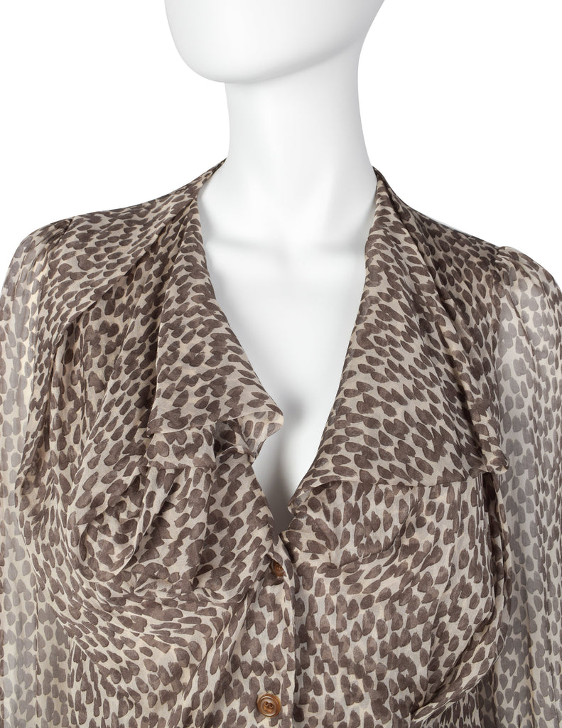 Vivienne Westwood FW 2011 Brushstroke Print Draping Silk Chiffon Top