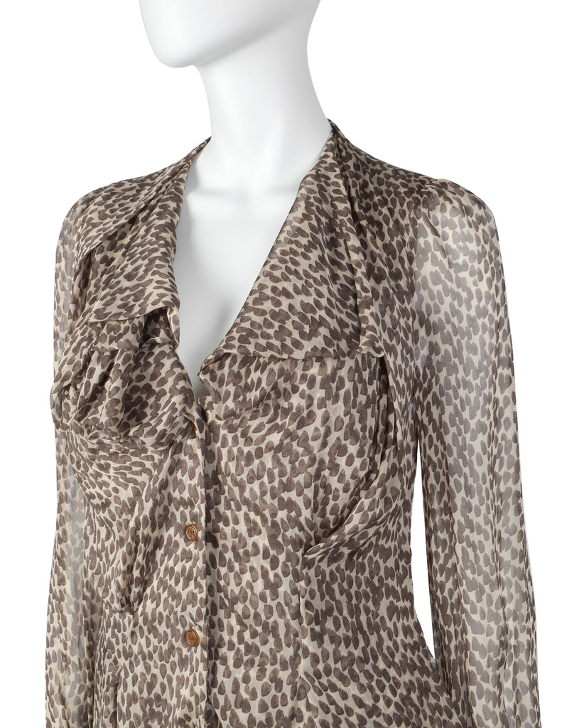 Vivienne Westwood FW 2011 Brushstroke Print Draping Silk Chiffon Top